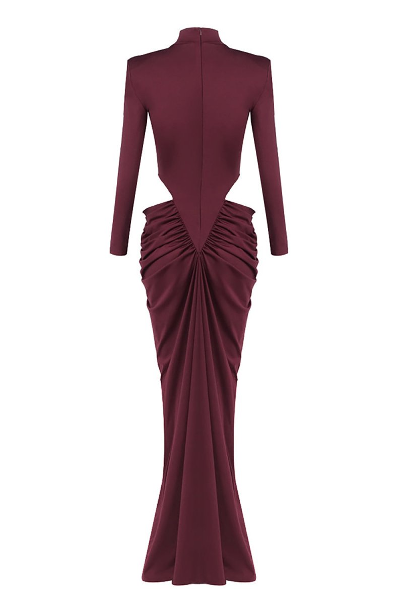 Kollu Pencere Detaylı Elbise - Bordo - Phentora