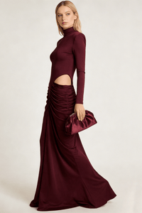 Kollu Pencere Detaylı Elbise - Bordo - Phentora