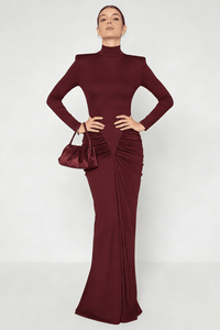 Kollu Pencere Detaylı Elbise - Bordo - Phentora