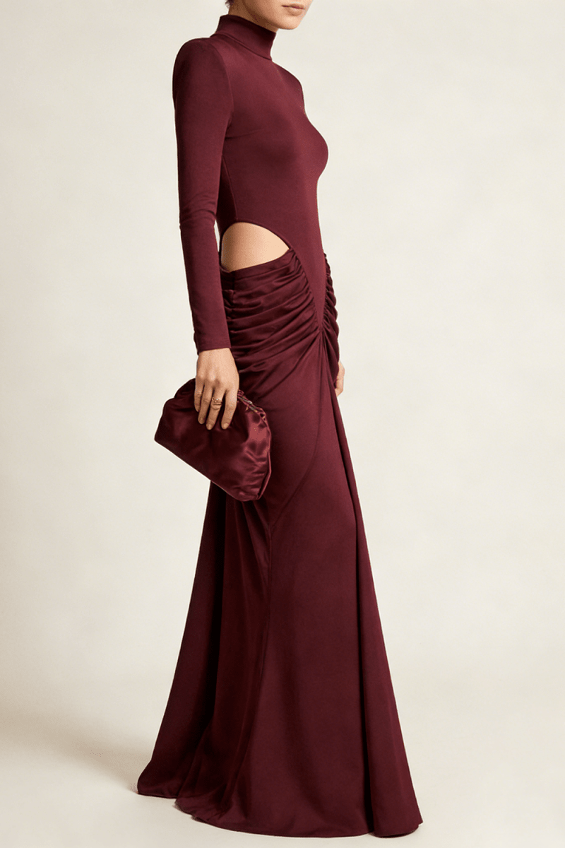 Kollu Pencere Detaylı Elbise - Bordo - Phentora