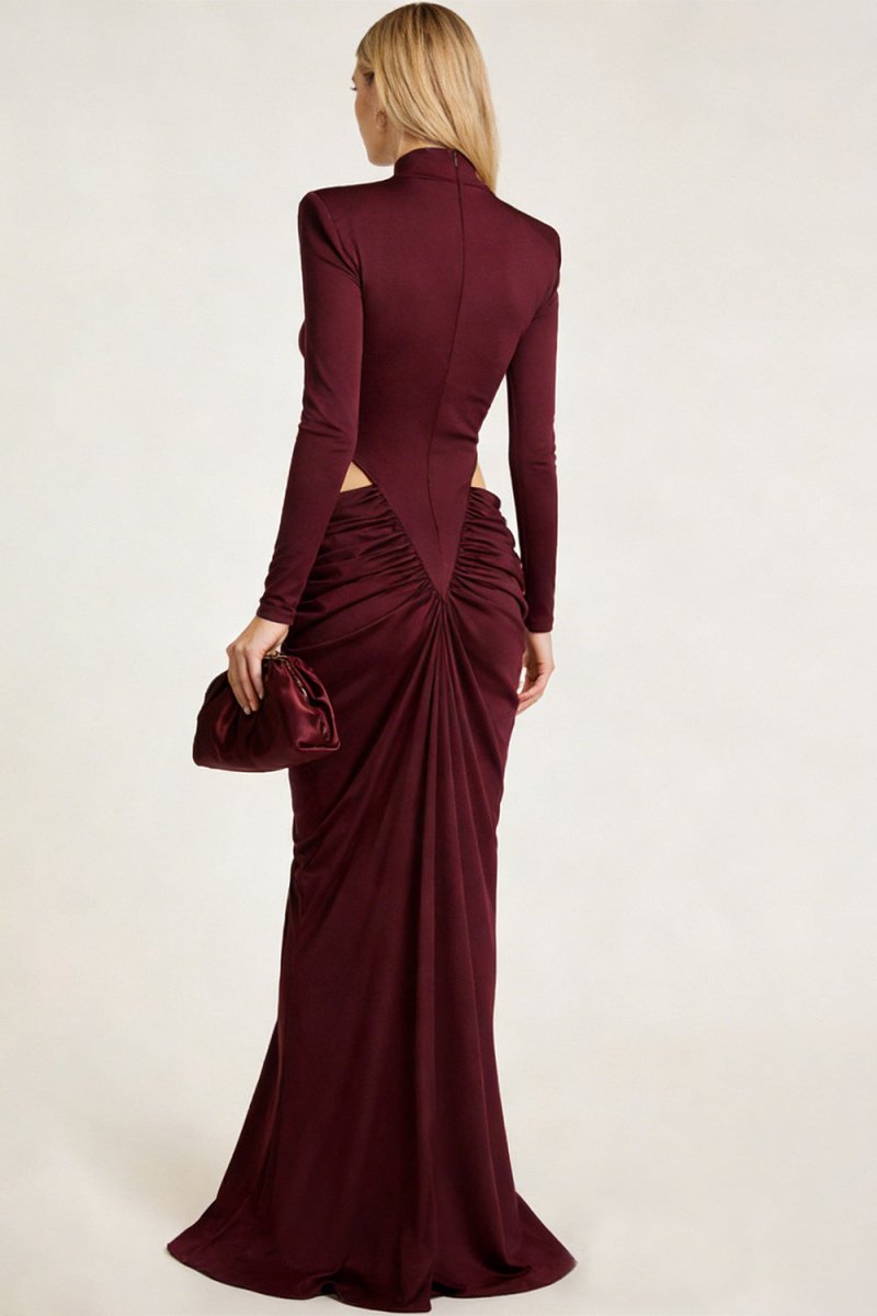 Kollu Pencere Detaylı Elbise - Bordo - Phentora