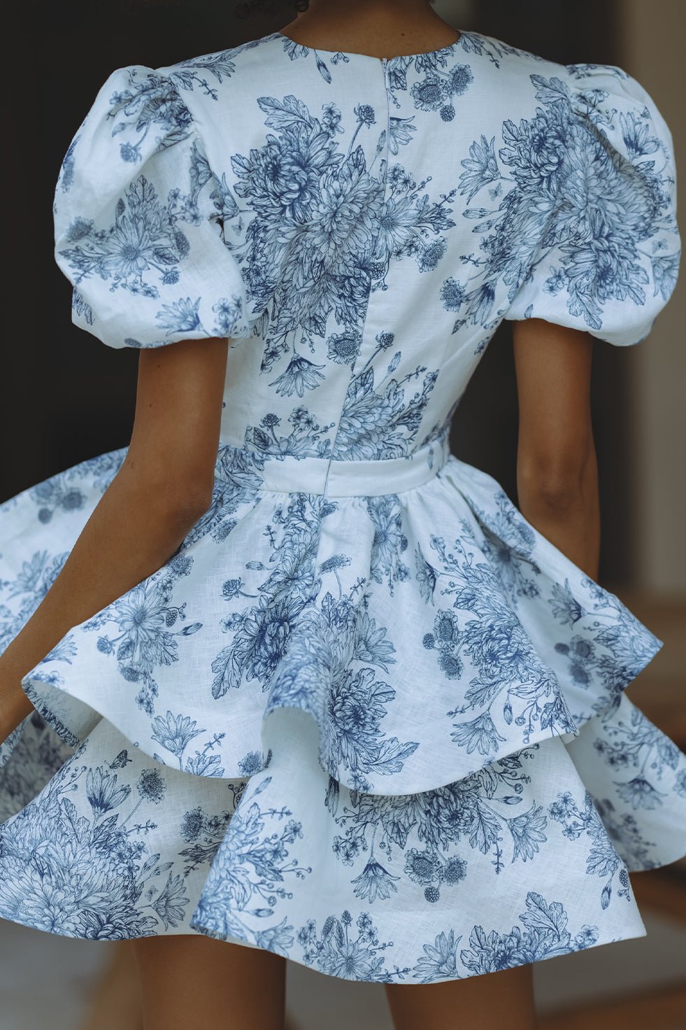 AUBRINA Keten Mini Elbise - INDIGO BLOOM - Phentora