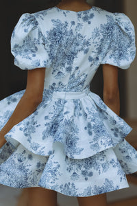 AUBRINA Keten Mini Elbise - INDIGO BLOOM - Phentora