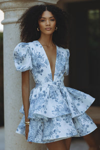 AUBRINA Keten Mini Elbise - INDIGO BLOOM - Phentora