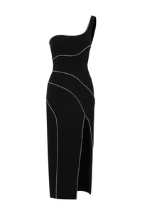 Zoraida Diamante One Shoulder Yırtmaçlı Midi Bandage Elbise - Phentora