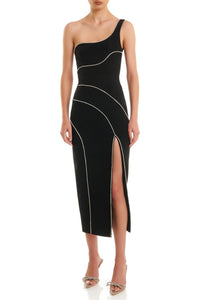 Zoraida Diamante One Shoulder Yırtmaçlı Midi Bandage Elbise - Phentora