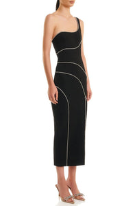 Zoraida Diamante One Shoulder Yırtmaçlı Midi Bandage Elbise - Phentora