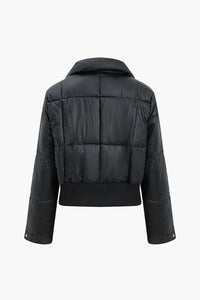 Düğmeli Padded Stand Collar Uzun Kollu Mont - Phentora