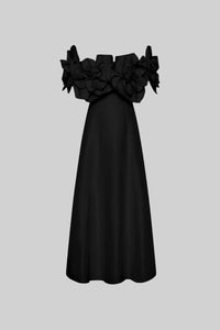 Midi Elbise Large Fabric Çiçek Desenli Detaylı - Siyah - Phentora
