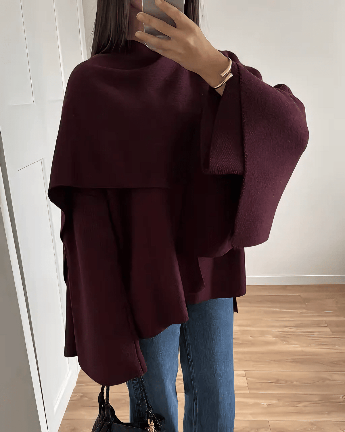 Bordo Şık Eşarp Yaka Ceket - Phentora