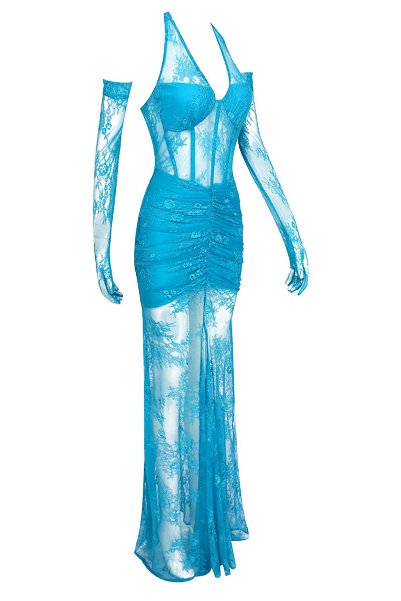 Çiçek Desenli Dantel Uzun Elbise - Phentora