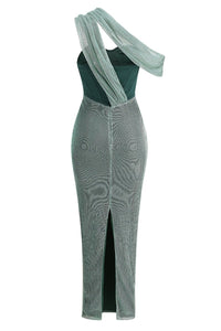 Drapeli Uzun Elbise - Yeşil - Phentora