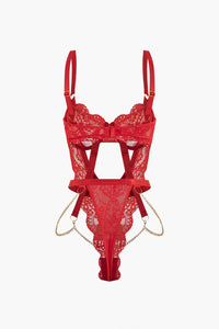 Metalik Zincir Detaylı Dekolteli Büstiyer Bodysuit - Phentora