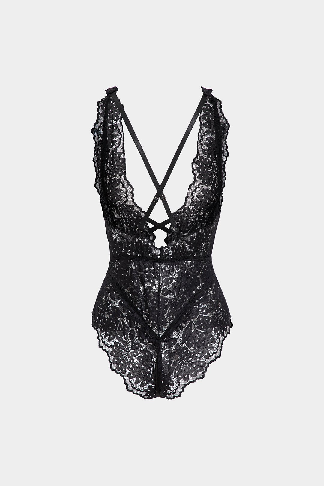 Dantel Kesik Detaylı Bağlama Önü ve Sırt Açık Bodysuit - Phentora