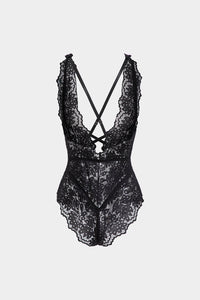 Dantel Kesik Detaylı Bağlama Önü ve Sırt Açık Bodysuit - Phentora