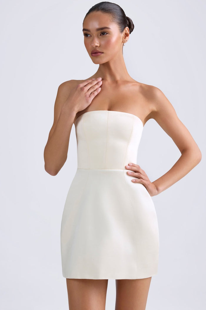Bandeau Structured Tulip Mini Elbise in Fildişi - Phentora