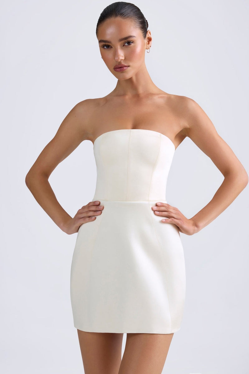 Bandeau Structured Tulip Mini Elbise in Fildişi - Phentora