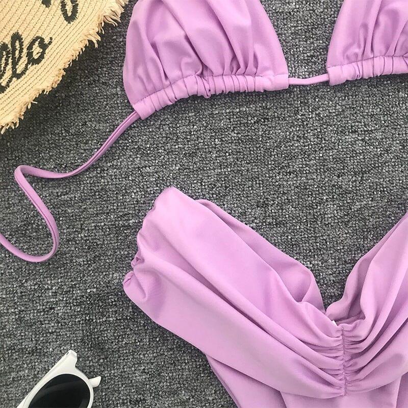 Büzgü Detaylı Bikini - Mor - Phentora