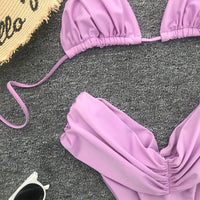 Büzgü Detaylı Bikini - Mor - Phentora