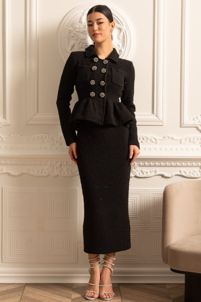 Peplum Bel Detaylı ve Süs Düğmeli Örgü Dokulu Elbise - Phentora