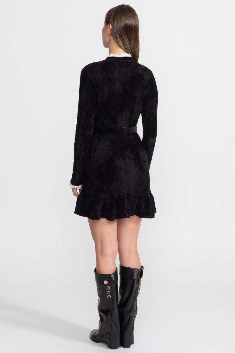 Kristal Düğmeli Örgü Mini Elbise ve Eşleşen Kemer - Phentora
