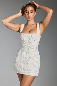 Çiçek Desenli - Appliqué Korse Mini Elbise in Beyaz - Phentora