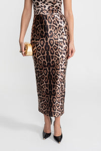 Leopar Desenli Saten Midi Elbise - Phentora