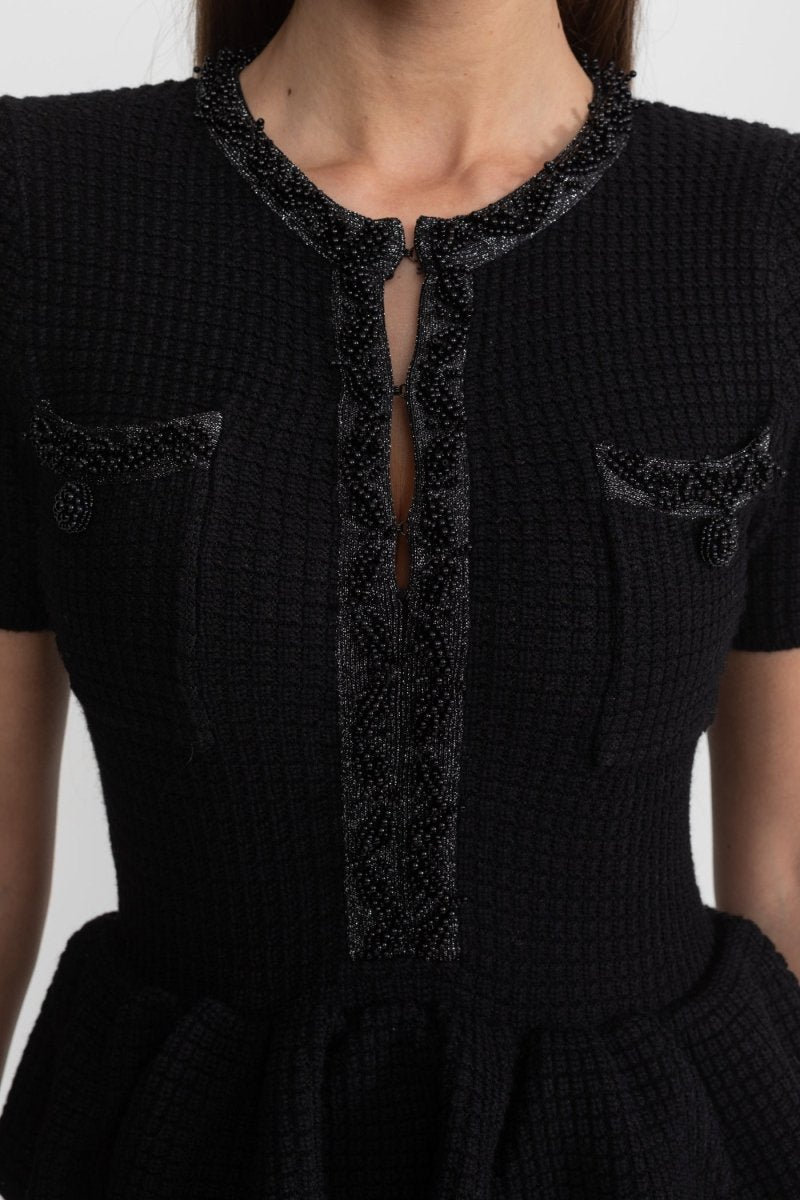Peplum Bel Detaylı Dokulu Örgü Midi Elbise - Phentora