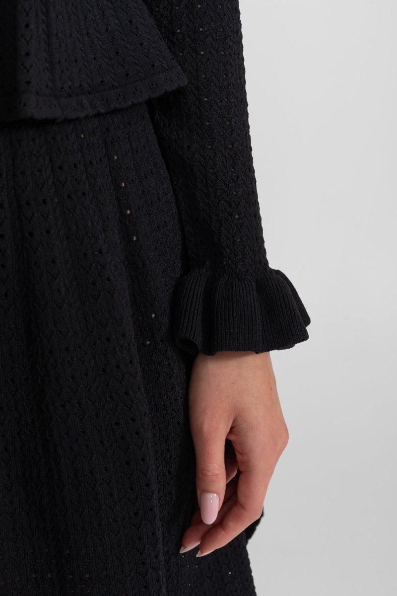 Peplum Bel Detaylı ve Altın Düğmeli Örgü Mini Elbise - Phentora