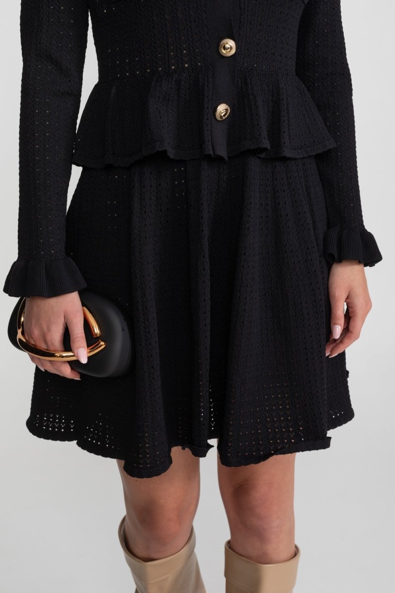 Peplum Bel Detaylı ve Altın Düğmeli Örgü Mini Elbise - Phentora