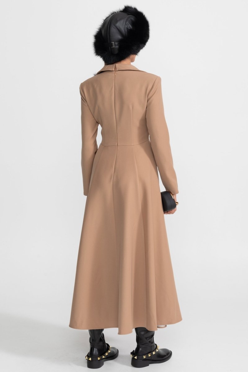 Kollu Elbise Düğüm Detaylı – Camel - Phentora