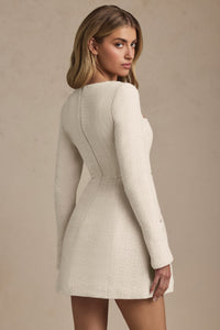 Sweetheart - Neck Structured Mini Elbise in Fildişi - Phentora
