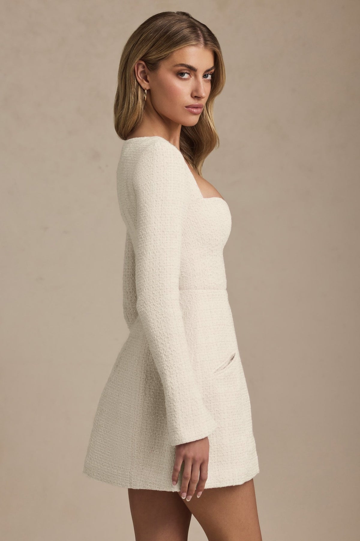 Sweetheart - Neck Structured Mini Elbise in Fildişi - Phentora