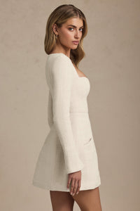 Sweetheart - Neck Structured Mini Elbise in Fildişi - Phentora