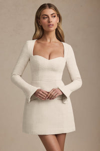 Sweetheart - Neck Structured Mini Elbise in Fildişi - Phentora